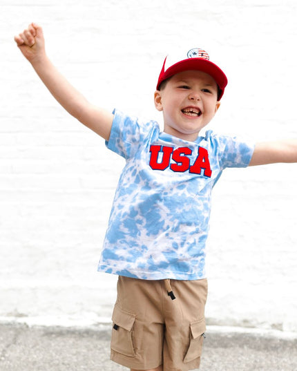 USA Patch Short Sleeve Sky Tie Dye T-Shirt - Giggles & Glitter