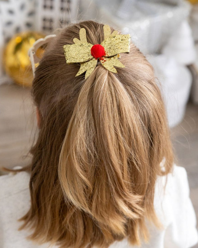 Sweet Wink Reindeer Glitter Christmas Bow Clip