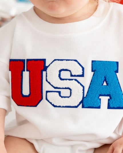 USA Patch Short Sleeve White Romper - Giggles & Glitter