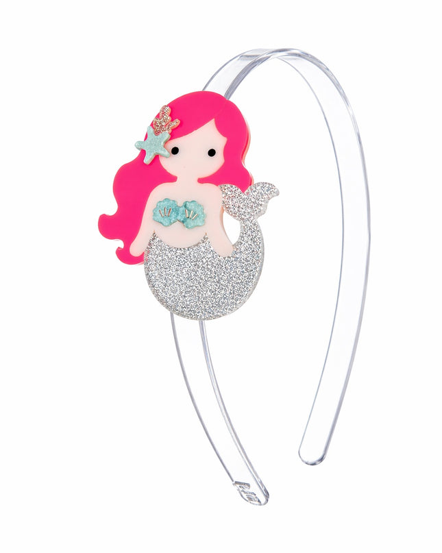 Headband with mermaid. character with pink hair and silver tail