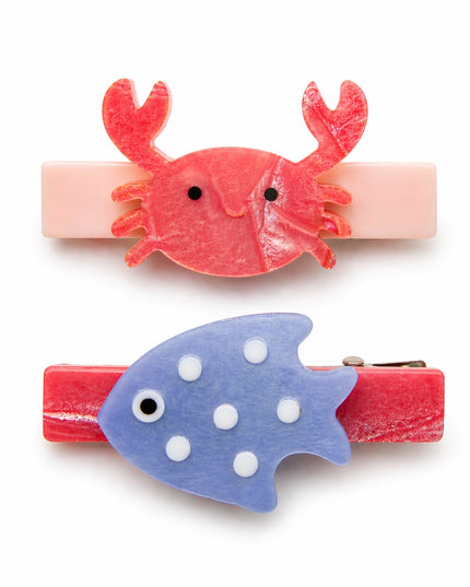 Red Crab and Blue Fish Hair Clips