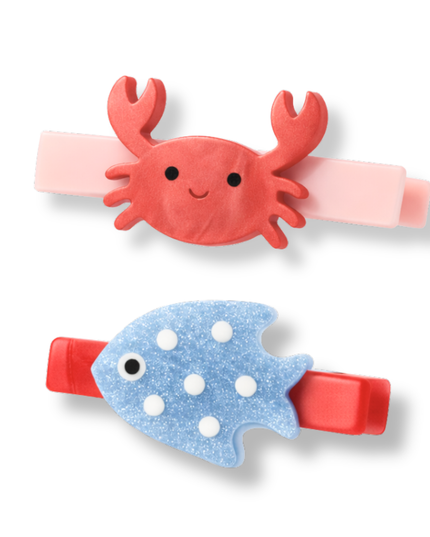 Red Crab and Blue Fish Hair Clips