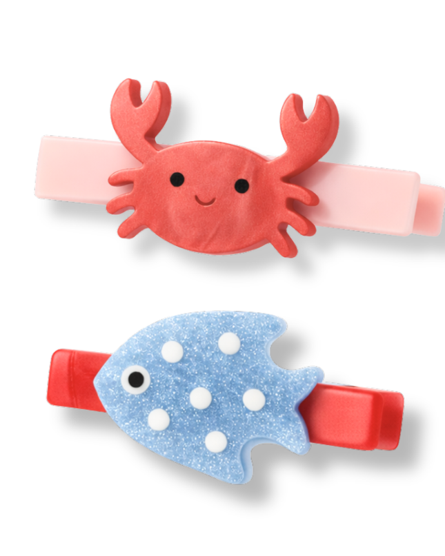 Red Crab and Blue Fish Hair Clips