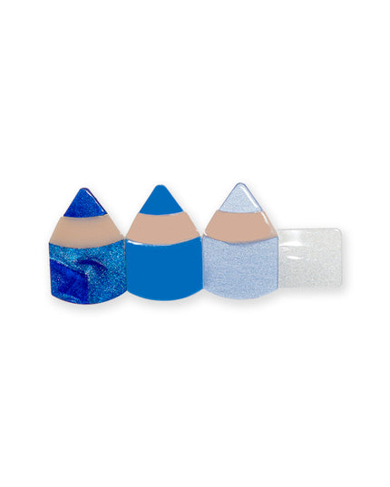 Hair clip with 3 blue colored pencils