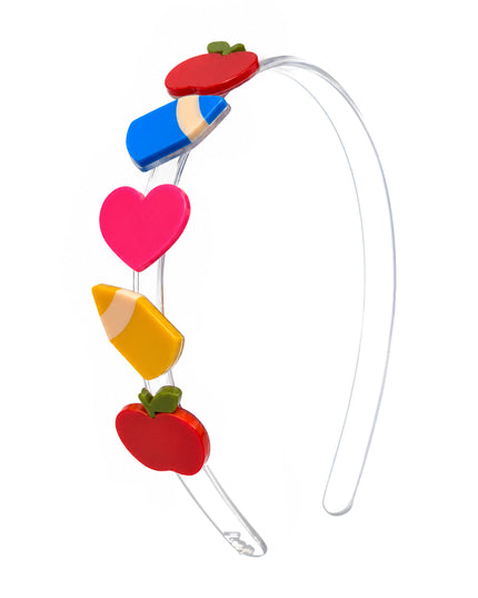 Headband with pencils, apples and hearts
