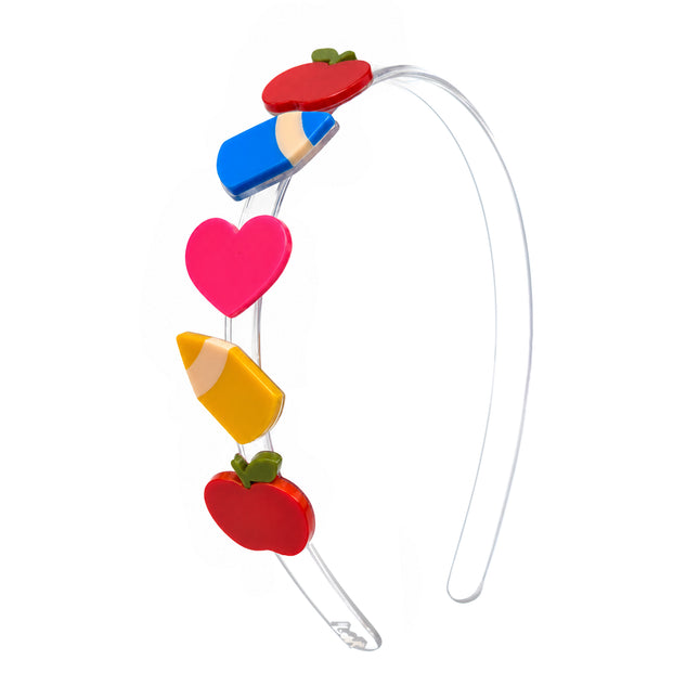 Headband with pencils, apples and hearts