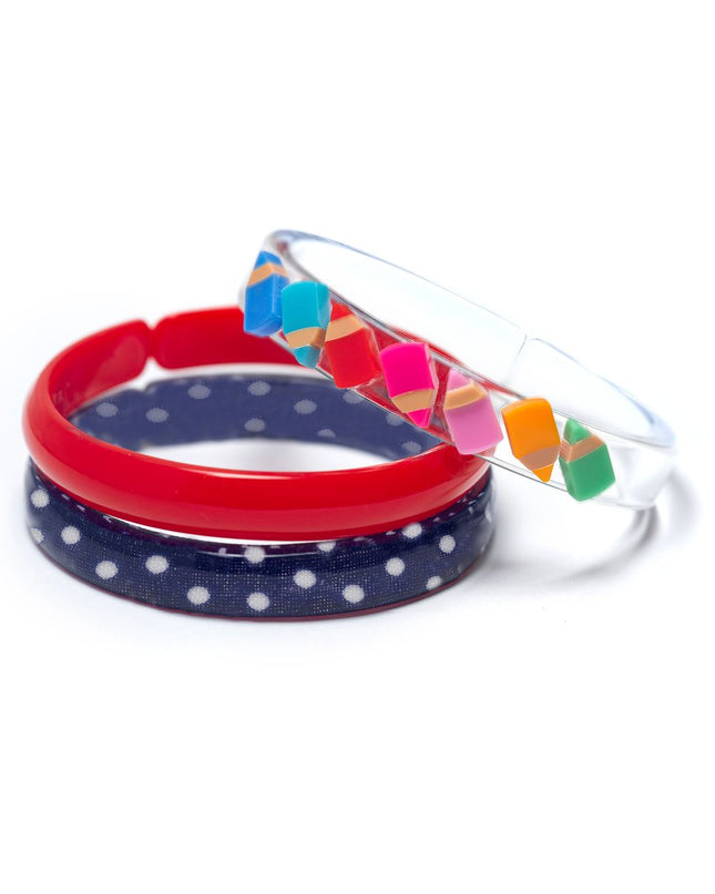 Rainbow Pencil Party, Red and Polka Dot Navy Bangles 