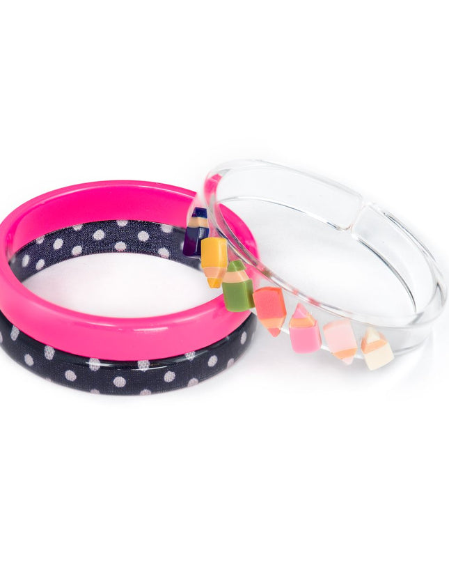 Rainbow Pencil Party, Pink and Polka Dot Navy Bangles