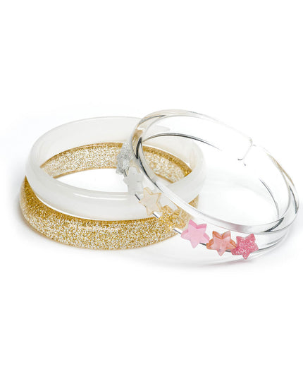 Pearlized Pink and Gold Star Bangles (Set of 3)