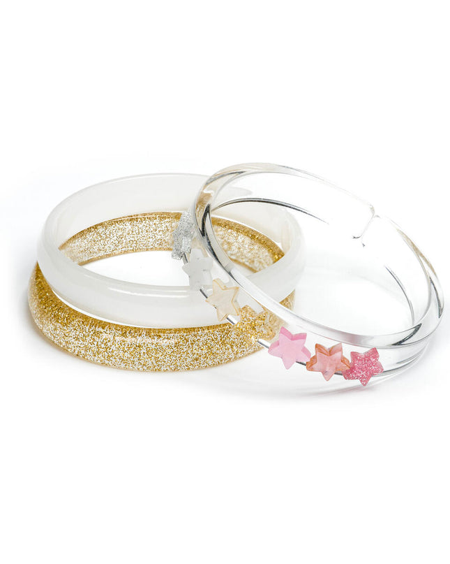 Pearlized Pink and Gold Star Bangles (Set of 3)