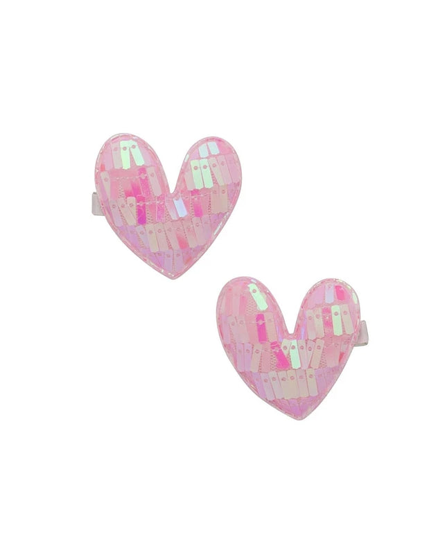 Pink Sequin Heart Hair Clips - Set of 2
