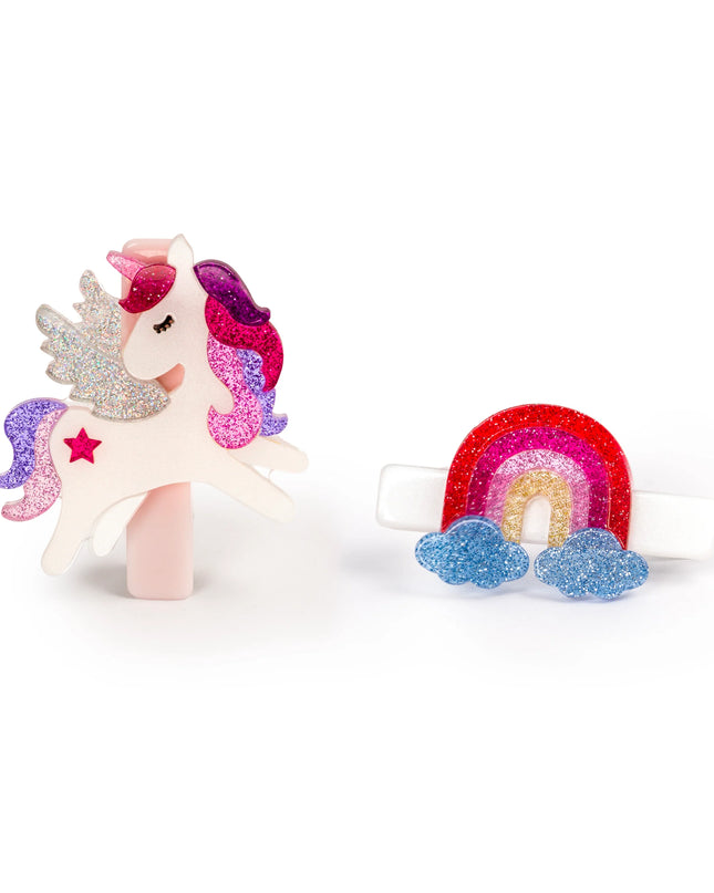 Pink and Purple Unicorn Rainbow Hair Clips (Set or 2)