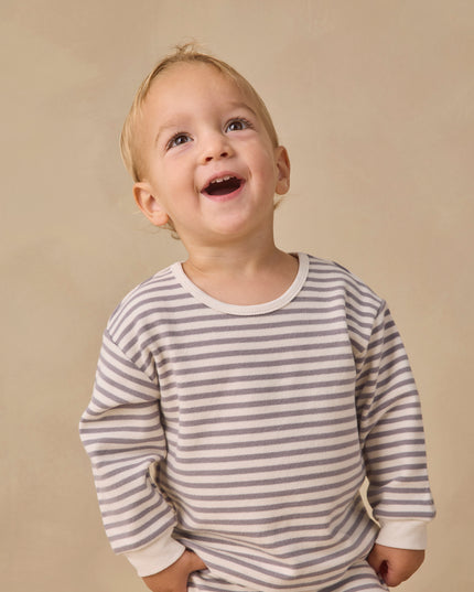 Kid wearing Dark grey and white stripe children's outfit