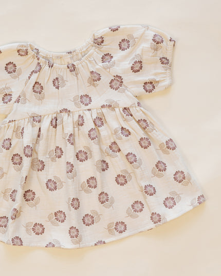 Short sleeve girls dress with dusty purple flowers