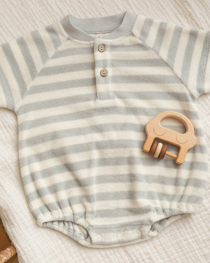 Blue and white stripe baby romper