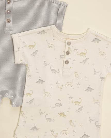Dinosaur and striped baby rompers