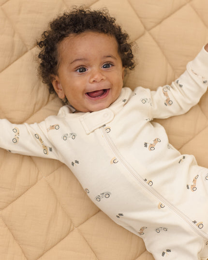 Baby wearing Long sleeve zipper pajamas with race car print