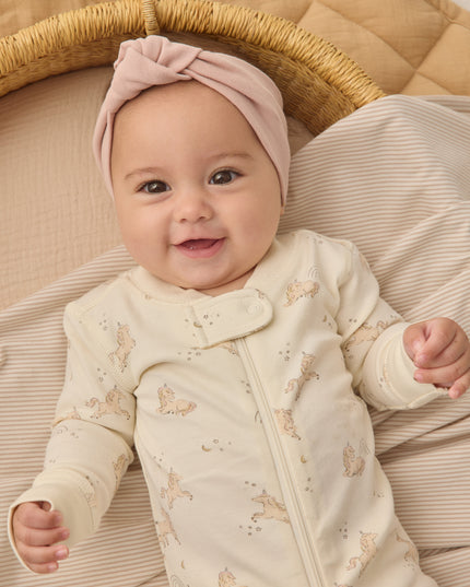 Baby wearing Longsleeve zip pajamas with unicorn print
