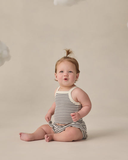 Baby wearing Blue and White Striped Tank and Short Set