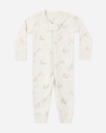 Longsleeve zip pajamas with unicorn print