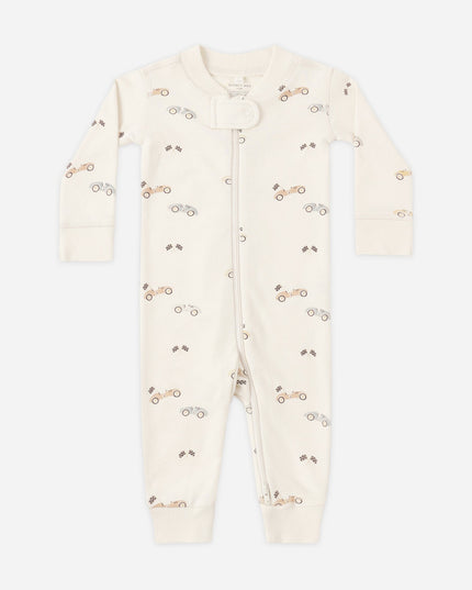 Long sleeve zipper pajamas with race car print