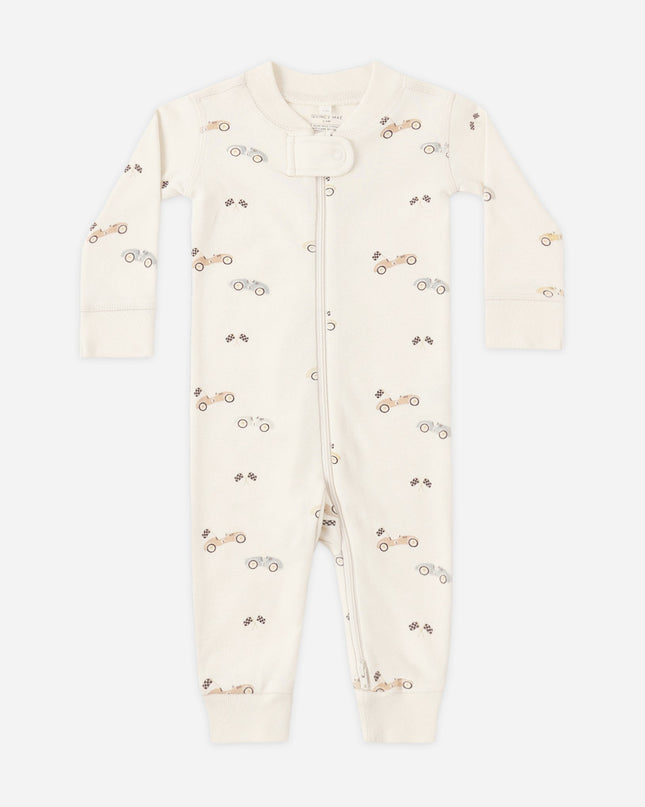 Long sleeve zipper pajamas with race car print