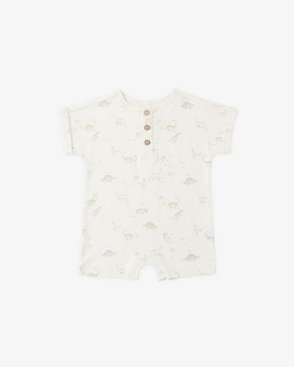 Ivory baby romper with dinosaur print