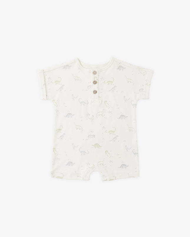 Ivory baby romper with dinosaur print