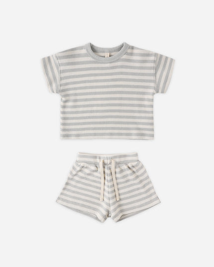 Grey/Blue and White Stripe Shirt and Short Set