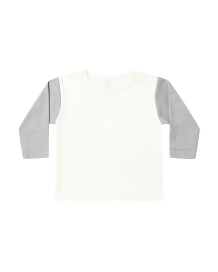 Long sleeve children's white raglan tee with grey sleeves