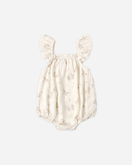 Baby romper with ruffled sleeves and unicorn print