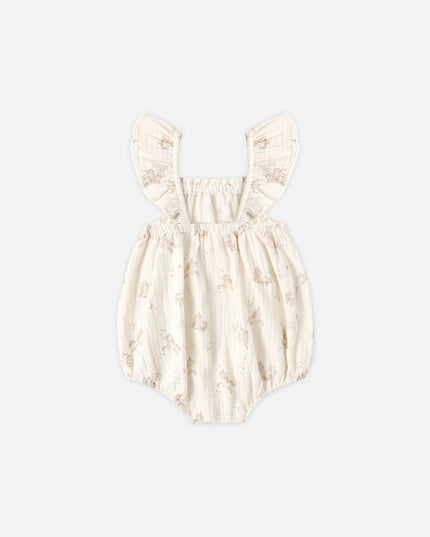 Baby romper with ruffled sleeves and unicorn print