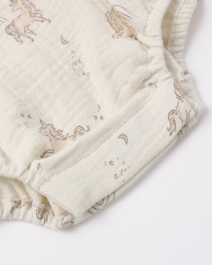 Baby romper with ruffled sleeves and unicorn print