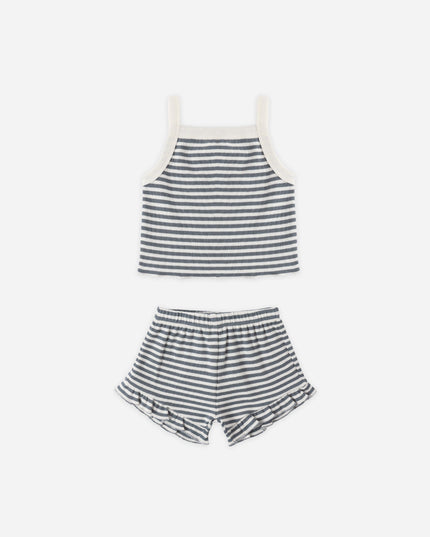 Blue and White Striped Tank and Short Set