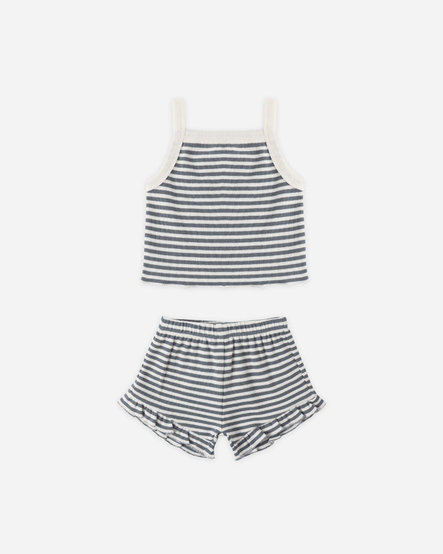 Blue and White Striped Tank and Short Set