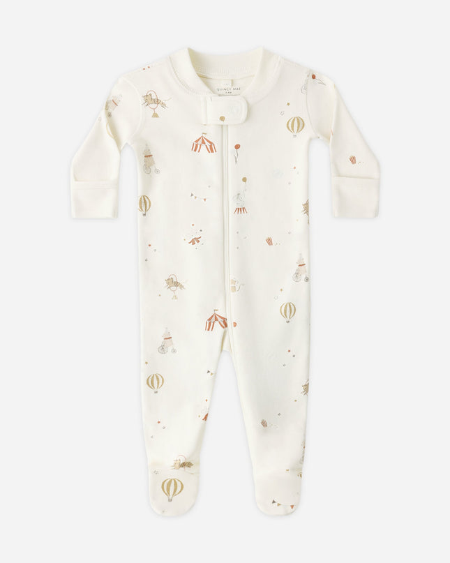 Longsleeve footie pajamas with a carnival print