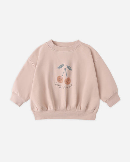 Blush sweatshirt with 'stay sweet' cherry graphic