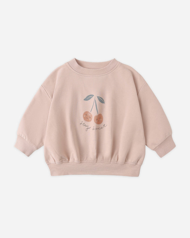 Blush sweatshirt with 'stay sweet' cherry graphic