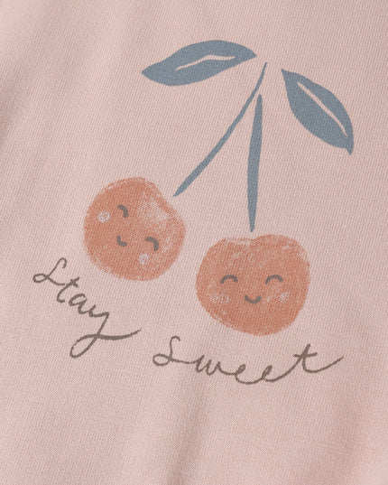 Blush sweatshirt with 'stay sweet' cherry graphic