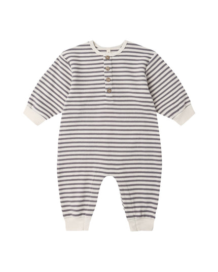 Slate grey and white striped jumpsuit for babies 