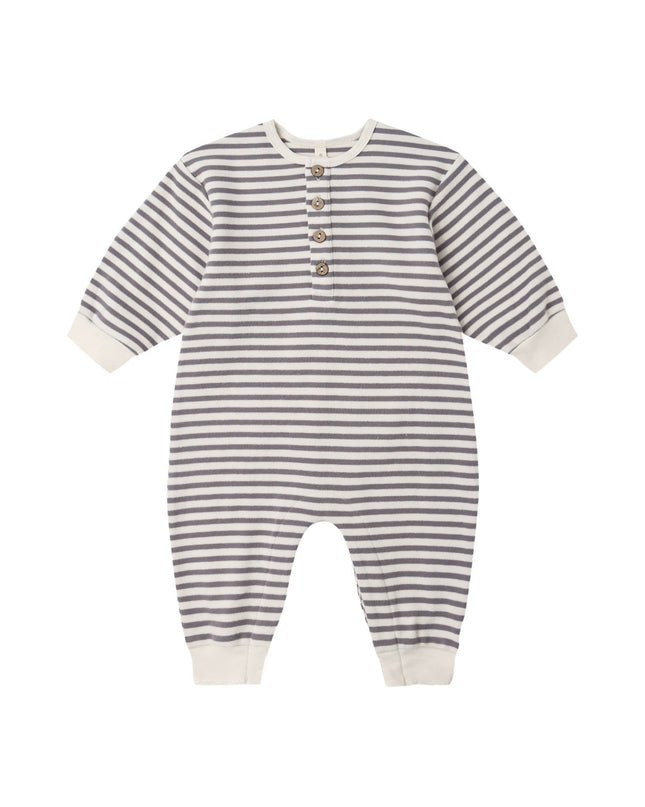 Slate grey and white striped jumpsuit for babies 