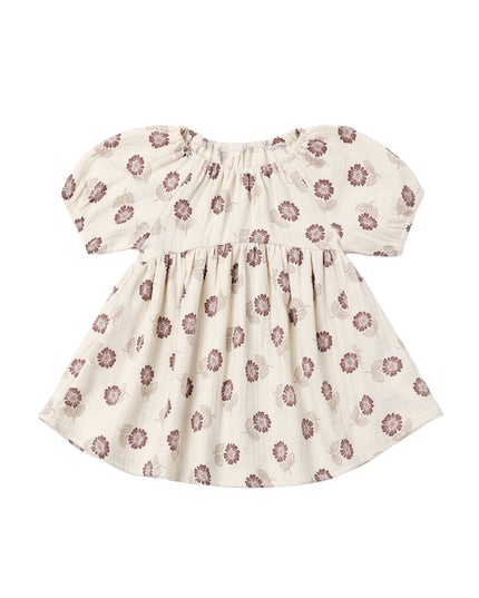 Short sleeve girls dress with dusty purple flowers