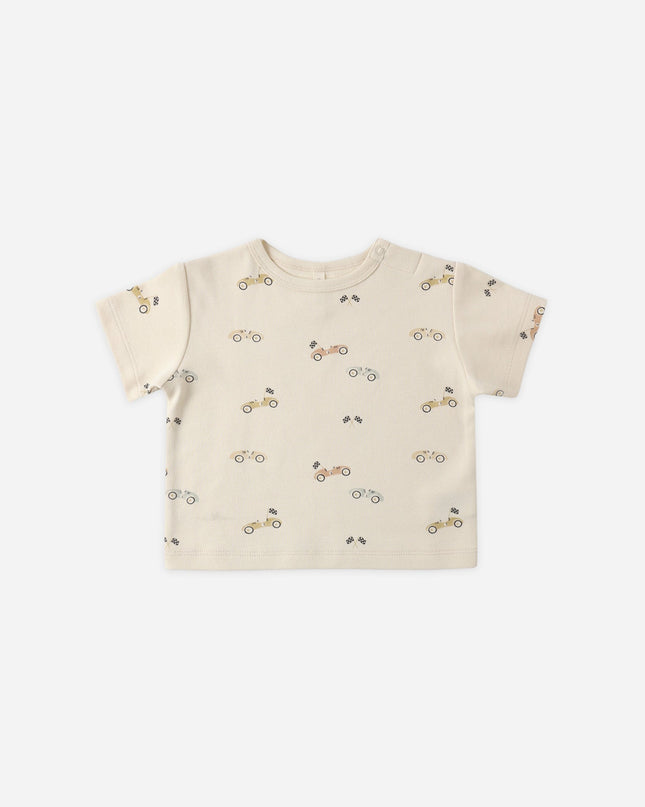 Cream t-shirt with race car print