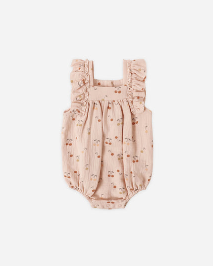 Blush romper with cherry print