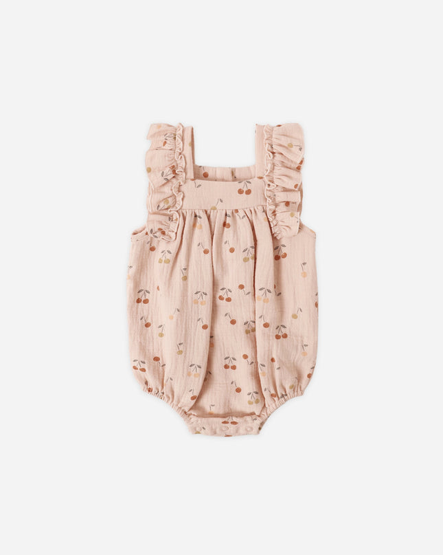 Blush romper with cherry print