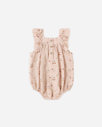 Blush romper with cherry print