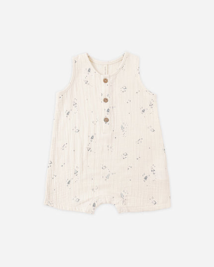 Button down romper with delicate space print