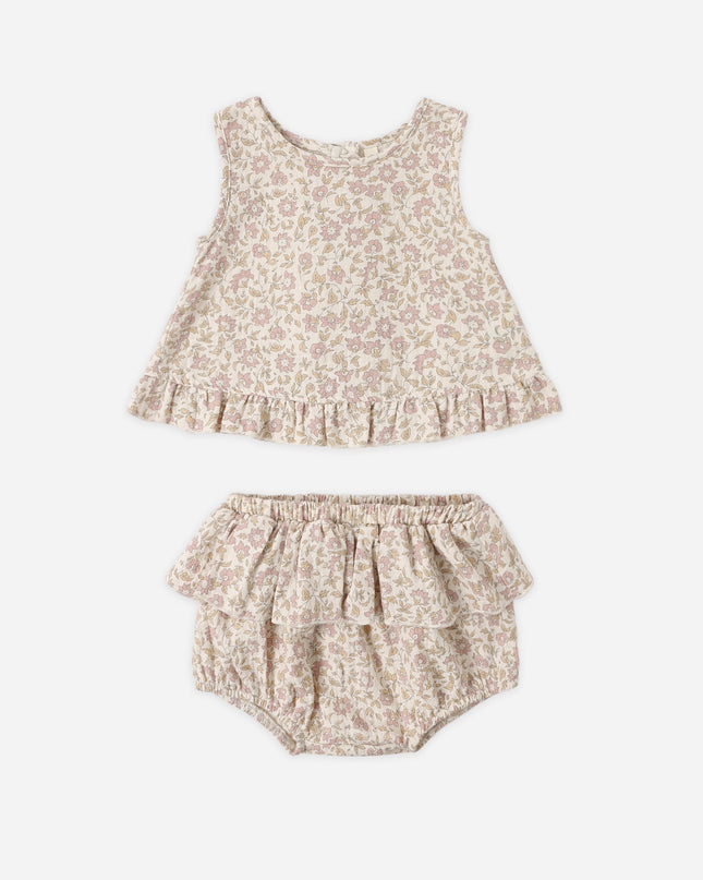 Floral baby outfit with top and bloomers