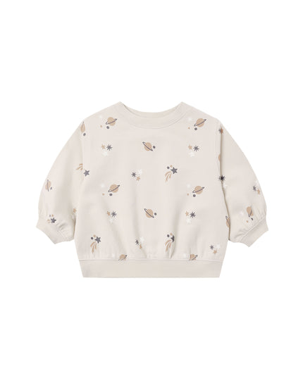 A long sleeve sweatshirt with an all over space print