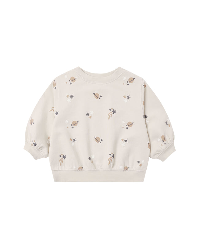 A long sleeve sweatshirt with an all over space print
